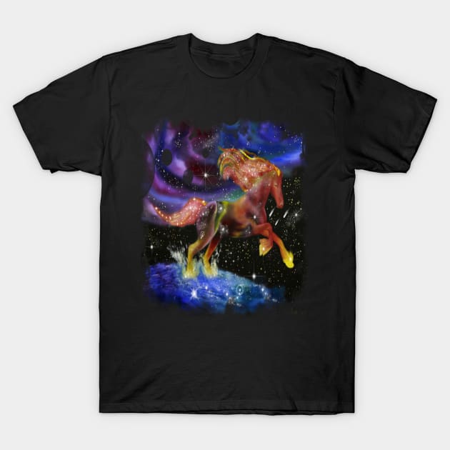 Space galaxy fire horse fantasy horse in space T-Shirt by starchildsdesigns